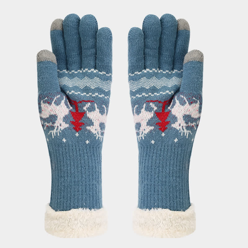 Conjunto de 3 guantes y bufanda de jacquard con diseño de reno para mujer