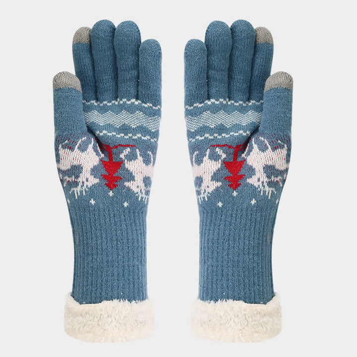 Conjunto de 3 guantes y bufanda de jacquard con diseño de reno para mujer