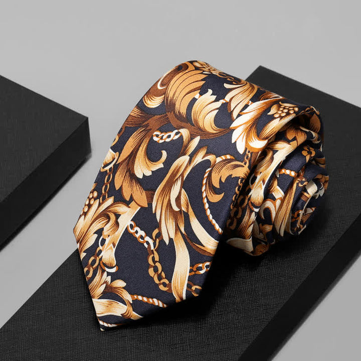Corbata de lujo con diseño floral y hojas de arte para hombre