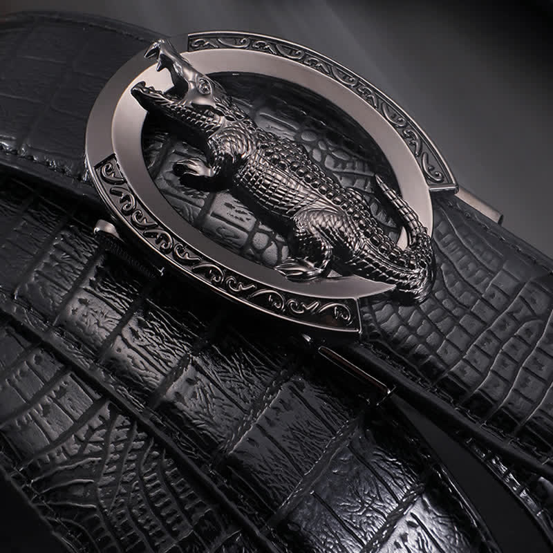 Cinturón de piel de cocodrilo con hebilla automática para hombre