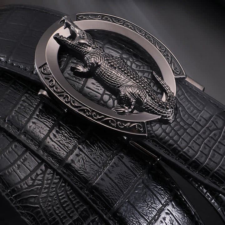 Cinturón de piel de cocodrilo con hebilla automática para hombre