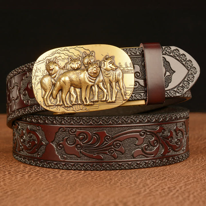 Cinturón de cuero retro para hombre con diseño de lobos