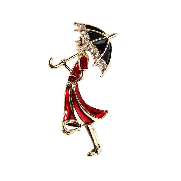 Precioso broche de mujer con forma de paraguas rojo