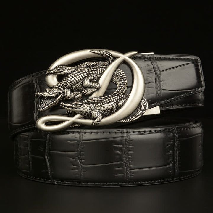 Cinturón de piel con estampado de cocodrilo y hebilla de cocodrilo para hombre