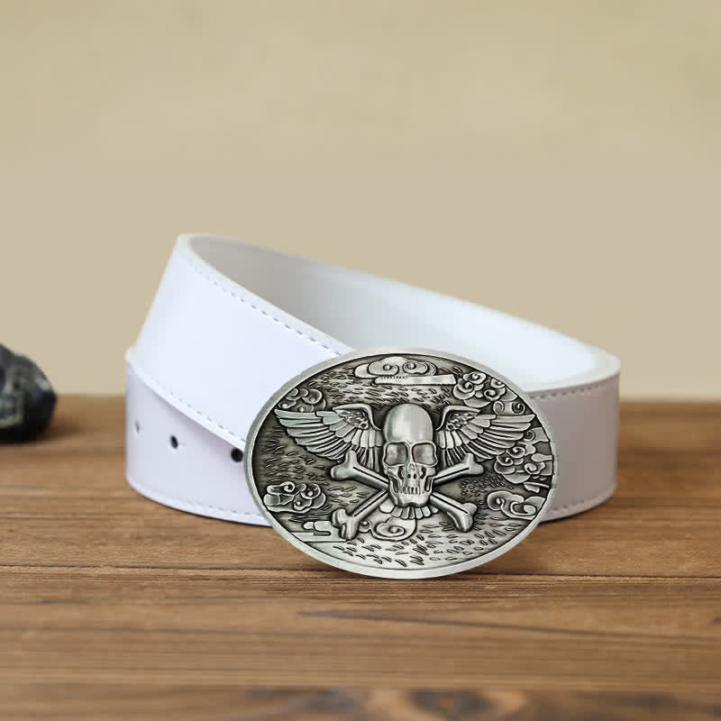 Cinturón de cuero con hebilla para hombre, con diseño creativo de calavera y ángel, para llevar cerveza