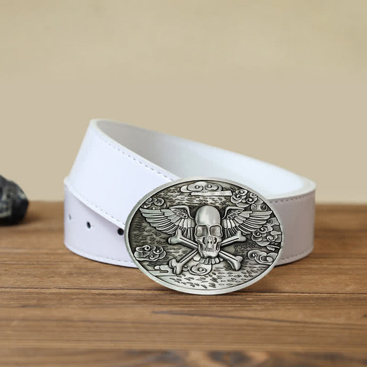 Cinturón de cuero con hebilla para hombre, con diseño creativo de calavera y ángel, para llevar cerveza