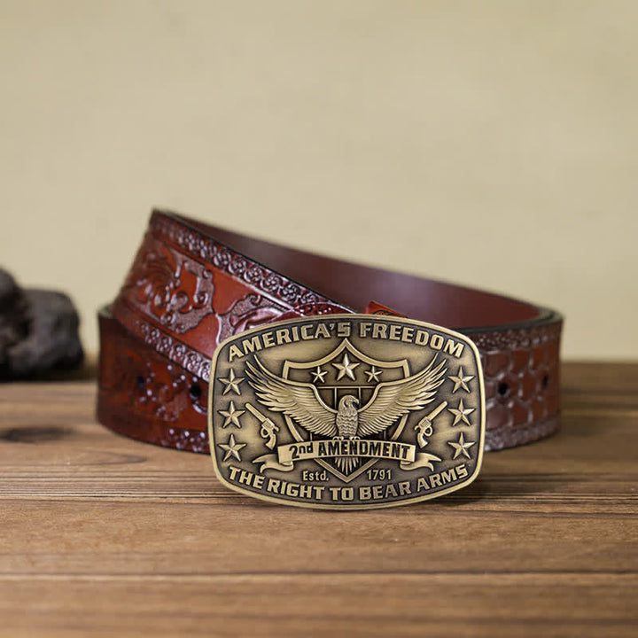 Cinturón de cuero con hebilla de águila americana para hombre, hecho a mano
