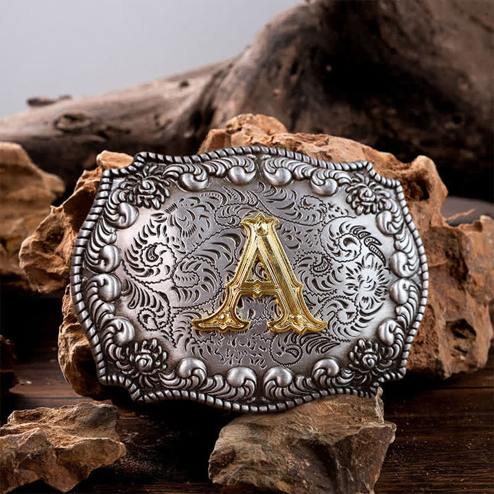 Cinturón de cuero con hebilla con letras iniciales del alfabeto para hombre