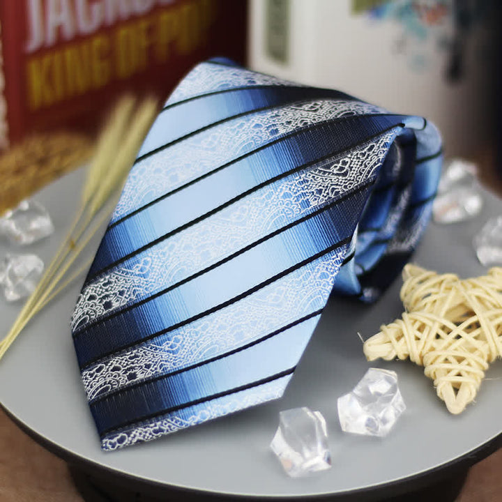 Corbata de rayas con estampado de cachemira en degradado azul para hombre