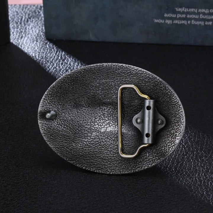 Cinturón de cuero con hebilla de bandera estadounidense con diseño de alce y ciervo para hombre
