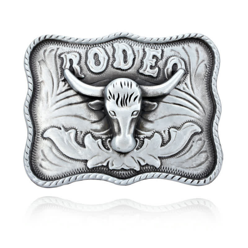 Cinturón de cuero con hebilla de rodeo de toro Longhorn plateado para hombre, hecho a mano