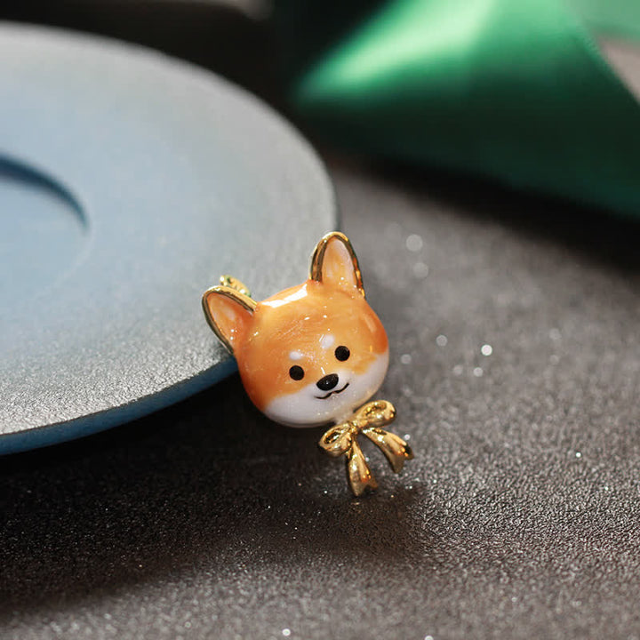 Broche unisex con forma de perro Shiba Inu esmaltado