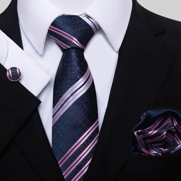 Conjunto de 3 corbatas de rayas azul marino y violeta para hombre