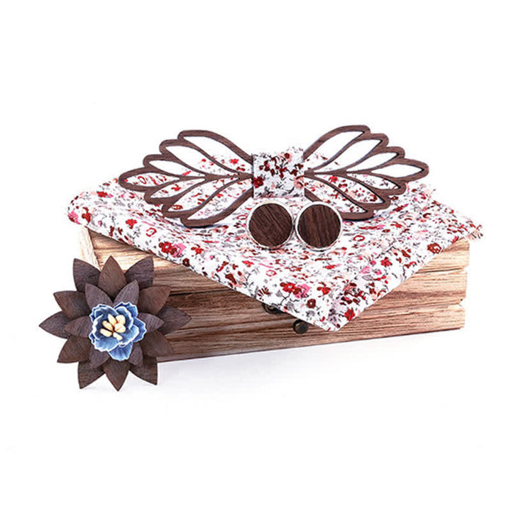 Juego de 4 pajaritas de madera con forma de hojas huecas para hombre