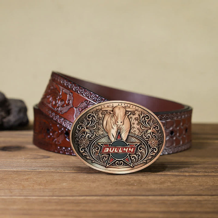 Cinturón de cuero con hebilla para hombre, con portacervezas creativo, hecho a mano, con forma de toro furioso