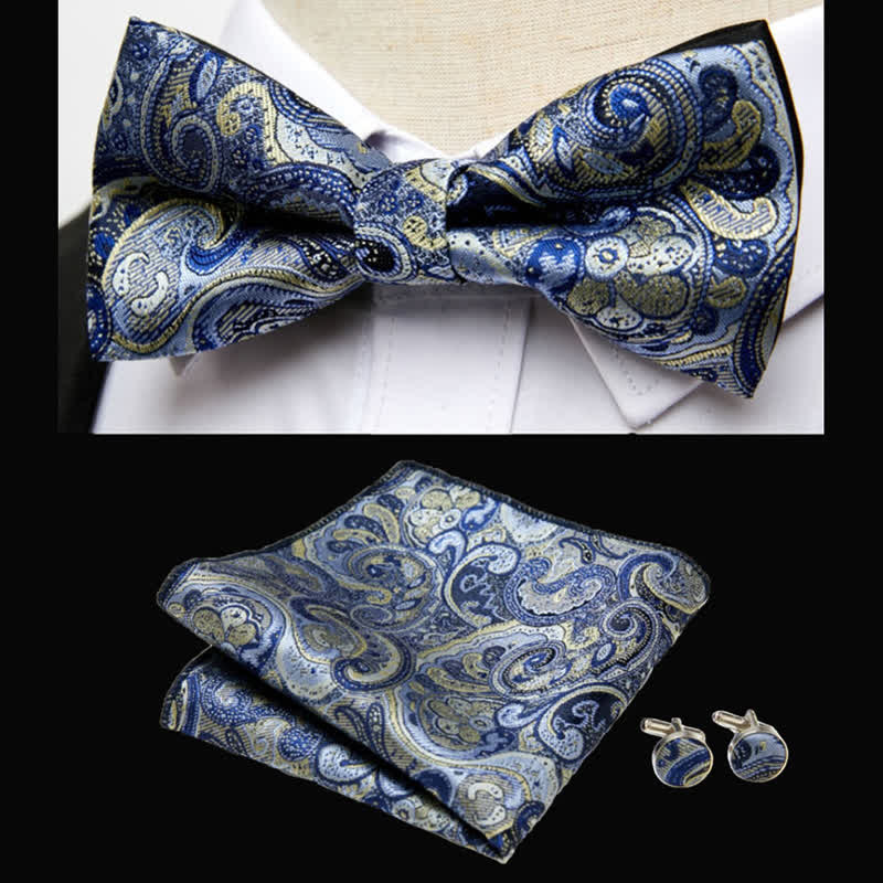 Conjunto de 3 pañuelos de bolsillo con pajarita de cachemira de lujo para hombre