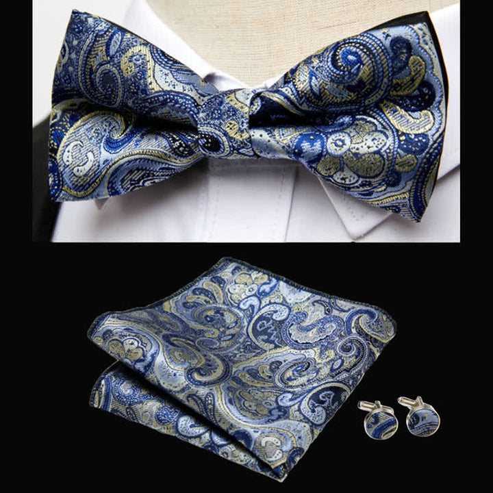 Conjunto de 3 pañuelos de bolsillo con pajarita de cachemira de lujo para hombre