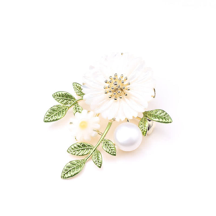Broche romántico de margaritas y perlas para mujer