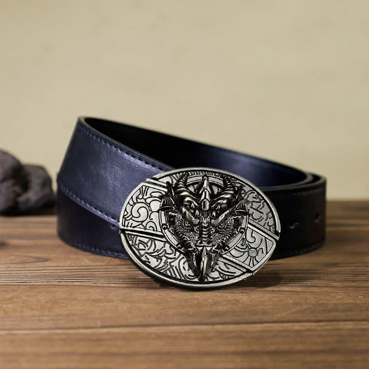 Cinturón de cuero con cuchillo plegable oculto de dragón afilado para hombre