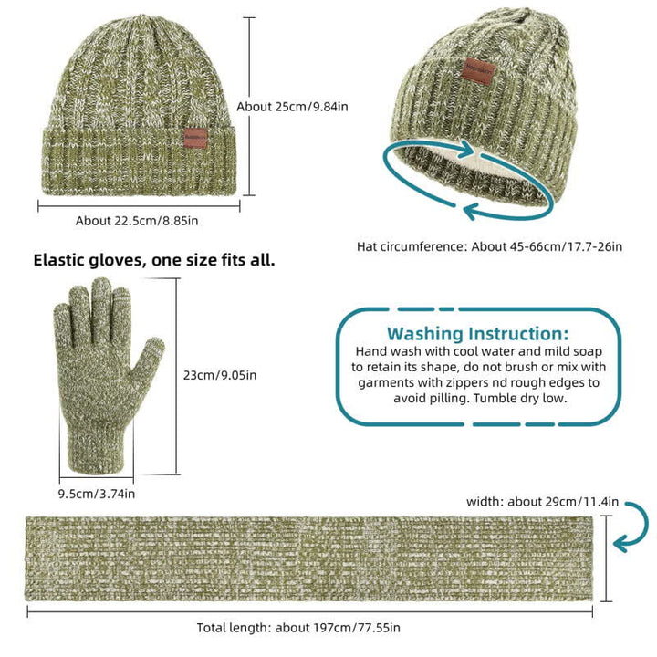 Conjunto de 3 guantes unisex elegantes con bufanda larga y pantalla táctil