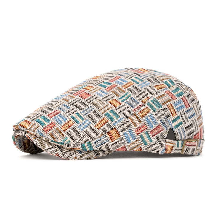 Boina artística de cuadros jacquard de colores retro - Hebilla de borde - Azul claro - Ajustable (22 1/2"-24") - image 12