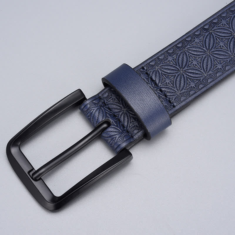 Cinturón de cuero con estampado geométrico de monedas para hombre