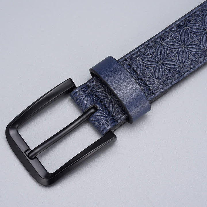 Cinturón de cuero con estampado geométrico de monedas para hombre