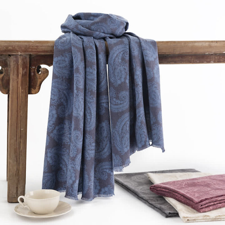 Bufanda corta con borlas y estampado de cachemira para mujer para otoño e invierno