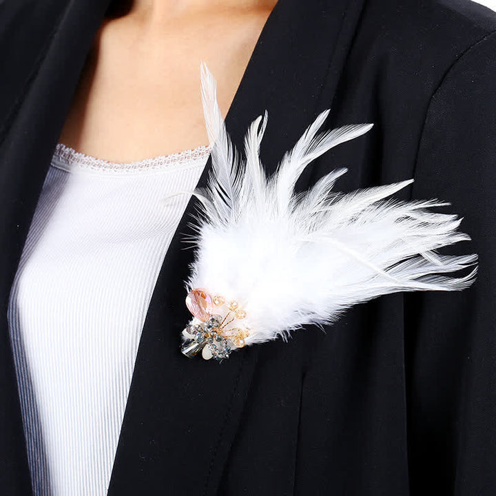 Broche de plumas de copo de nieve con forma de rama de cristal de lujo para mujer