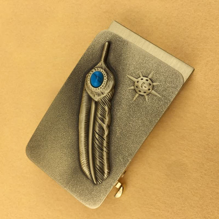 Cinturón de cuero con hebilla automática color turquesa y plumas en relieve para hombre hecho a mano
