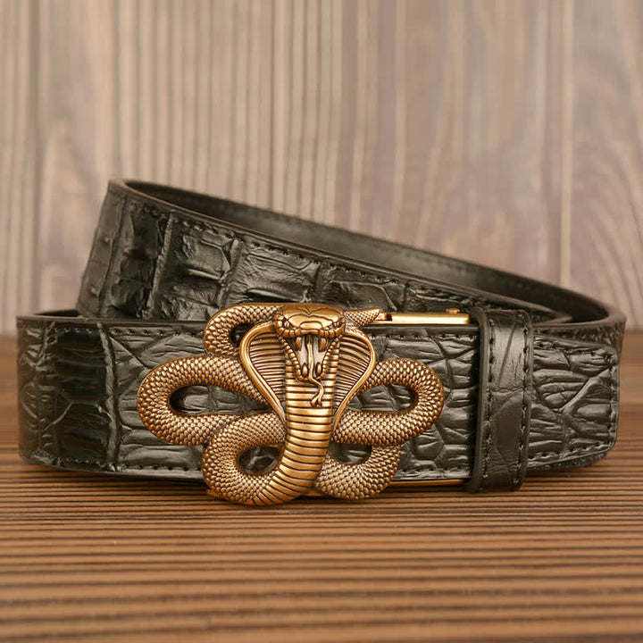 Cinturón de piel de cocodrilo con diseño de cobra rizada para hombre