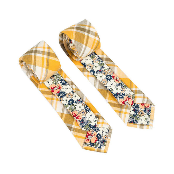 Corbata de hombre con diseño de patchwork floral y cuadros escoceses