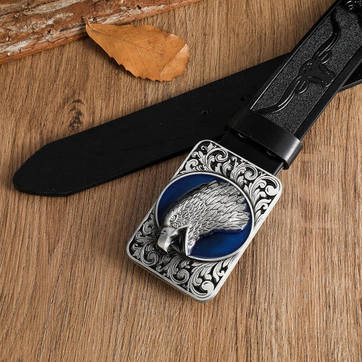 Cinturón de cuero occidental rectangular con cabeza de águila calva para hombre
