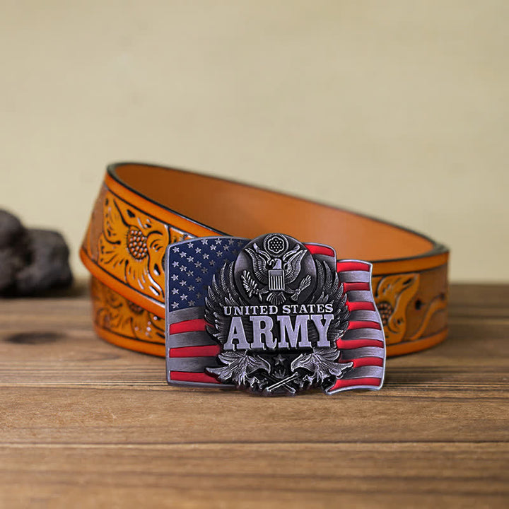 Cinturón de cuero con hebilla del ejército de los Estados Unidos para hombre, hecho a mano