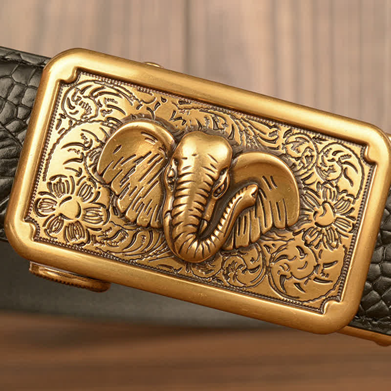 Cinturón de piel con estampado de cocodrilo y elefante punk para hombre