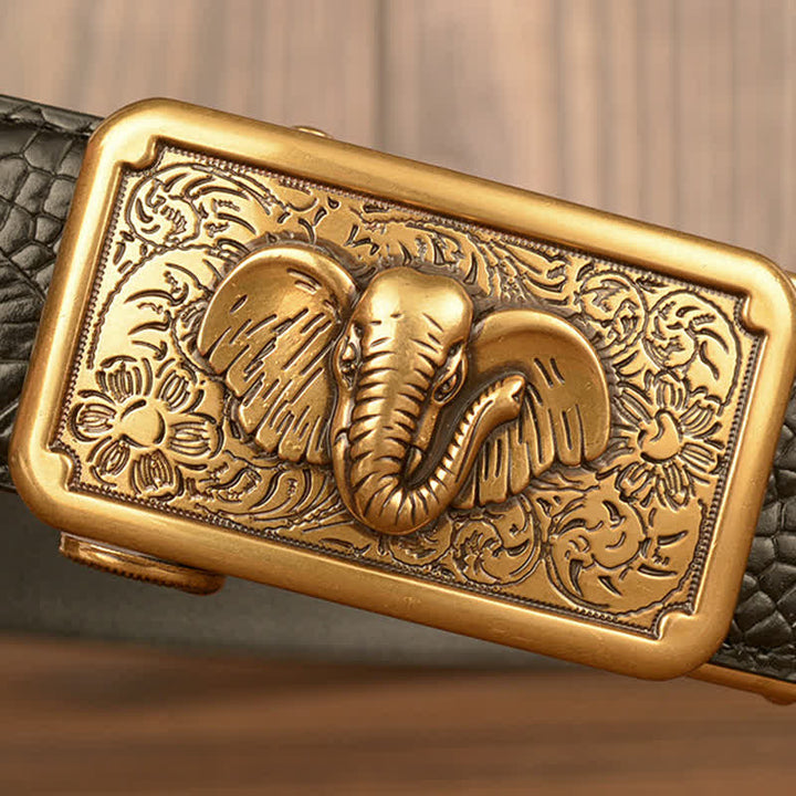 Cinturón de piel con estampado de cocodrilo y elefante punk para hombre
