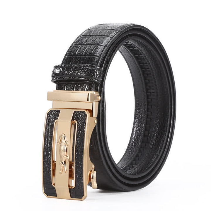 Cinturón de piel con hebilla automática y diseño de cocodrilo para hombre