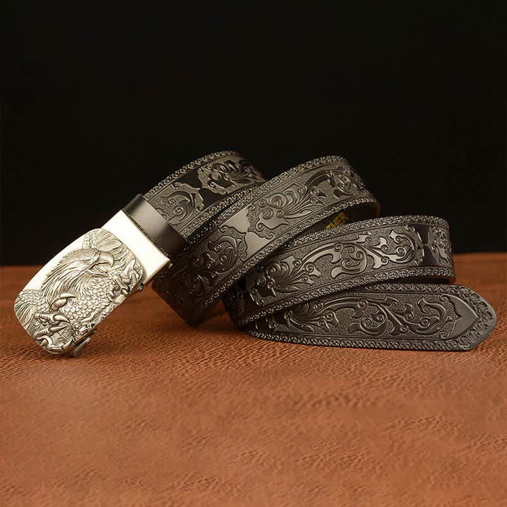 Cinturón de cuero genuino con relieve y hebilla de águila para hombre