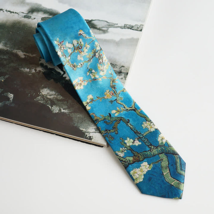 Corbata con diseño de árbol de almendro en flor para hombre