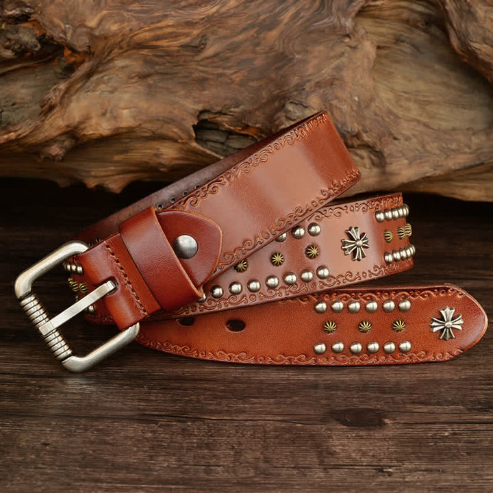 Cinturón unisex estilo rock con decoración con tachuelas y remaches cruzados