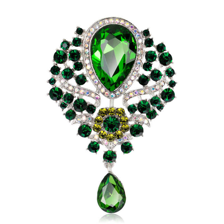Broche de cristal transparente con forma de flor y gota de agua para mujer.