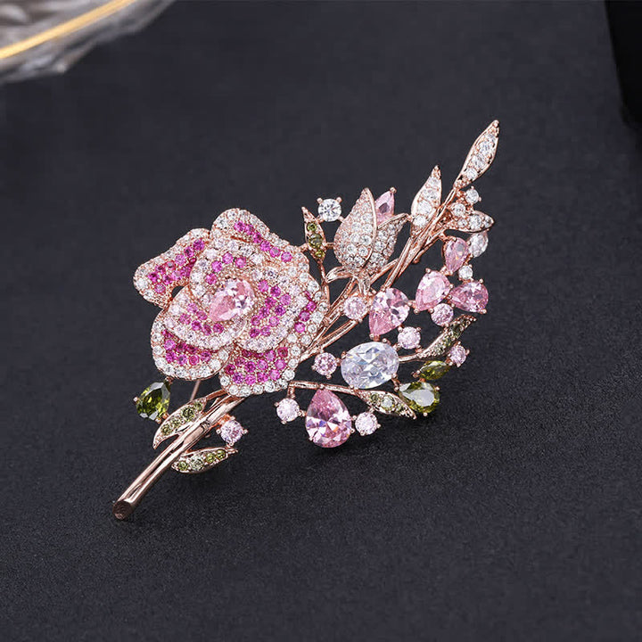 Broche de circonita con ramo de flores rosas para mujer