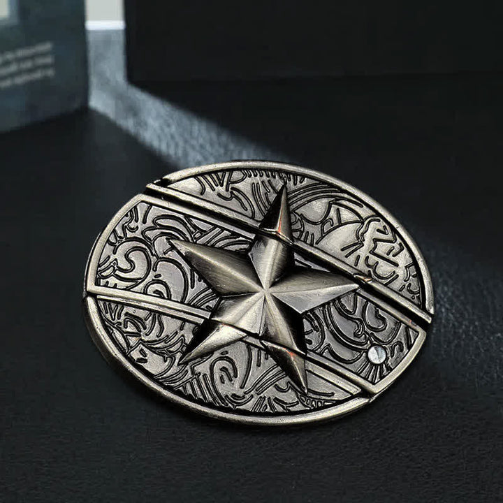Cinturón de cuero con cuchillo plegable oculto con pentagrama para hombre