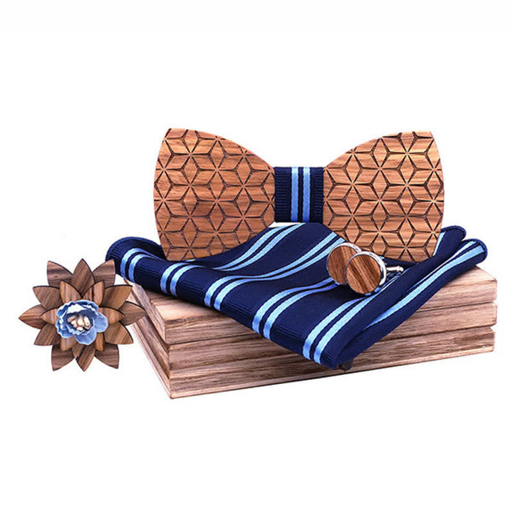 Juego de 4 pajaritas de madera con tallado geométrico para hombre