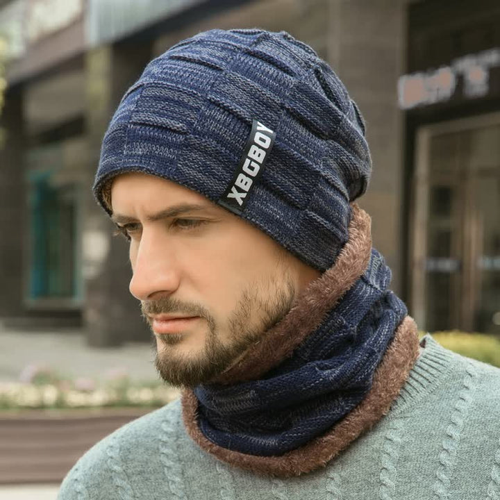 Conjunto de gorro y bufanda de punto a cuadros para invierno