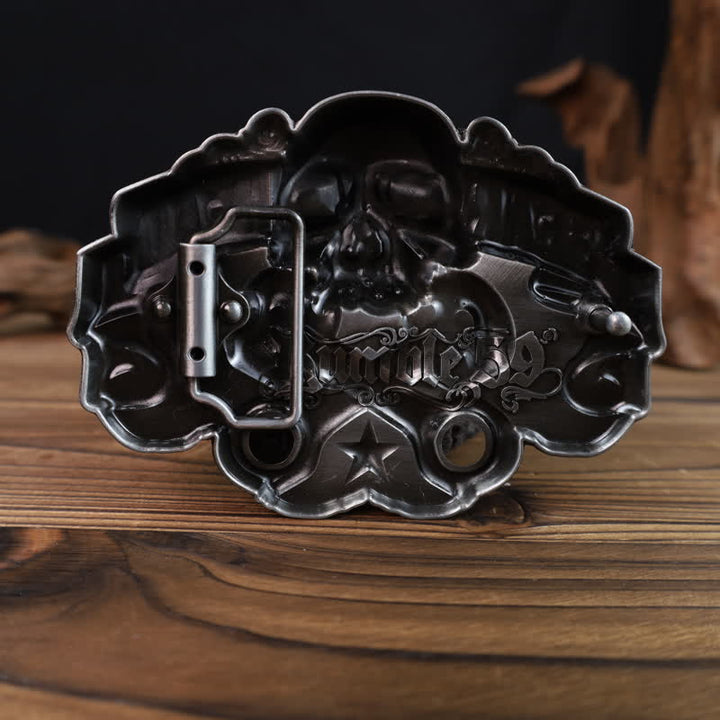Cinturón de cuero con hebilla de calavera de pistón para hombre, hecho a mano con Gear Head