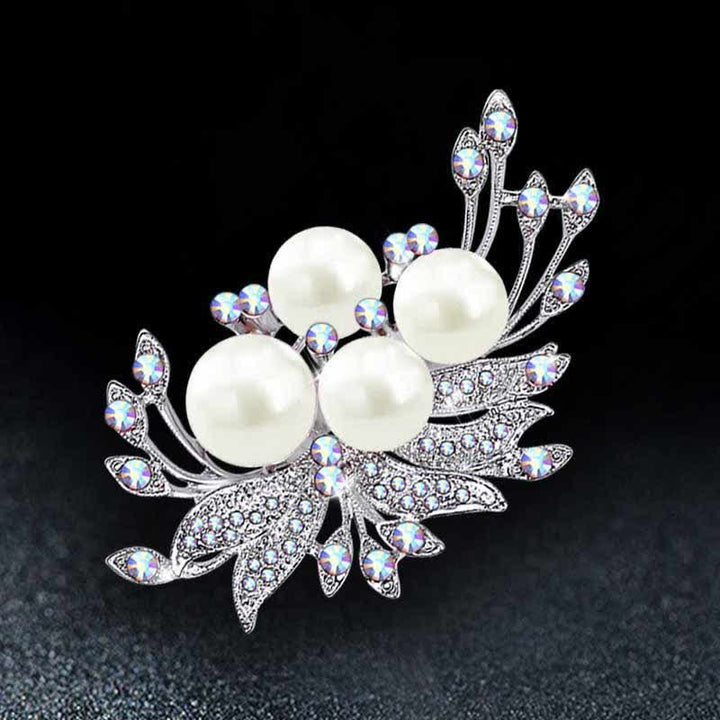 Broche de perlas con flores de fénix para mujer