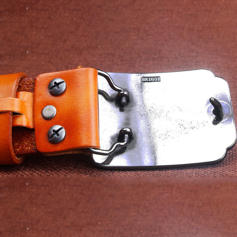 Cinturón de cuero de caballo plateado estilo vaquero étnico para hombre