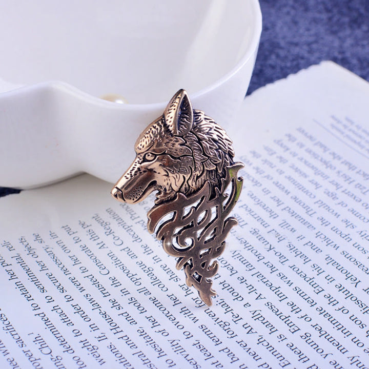 Broche glamoroso con cabeza de lobo hueca para hombre