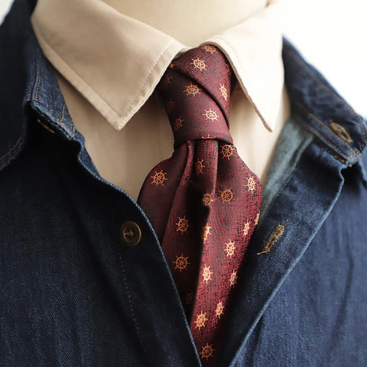 Corbata de hombre con ancla y timón de barco de navegación